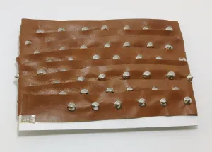 1 YD of 1-1/2" wide Genuine Cowhide Leather Trim Tape with Silver Cone-shaped Nailheads edge binding; top stitch; Corral Brown 3758XDB