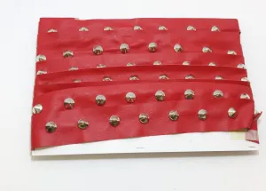 1 YD of 1-1/2" wide Genuine Cowhide Leather Trim Tape with Silver Cone-shaped Nailheads edge binding; top stitch; Fire Red Climax 3758XD9