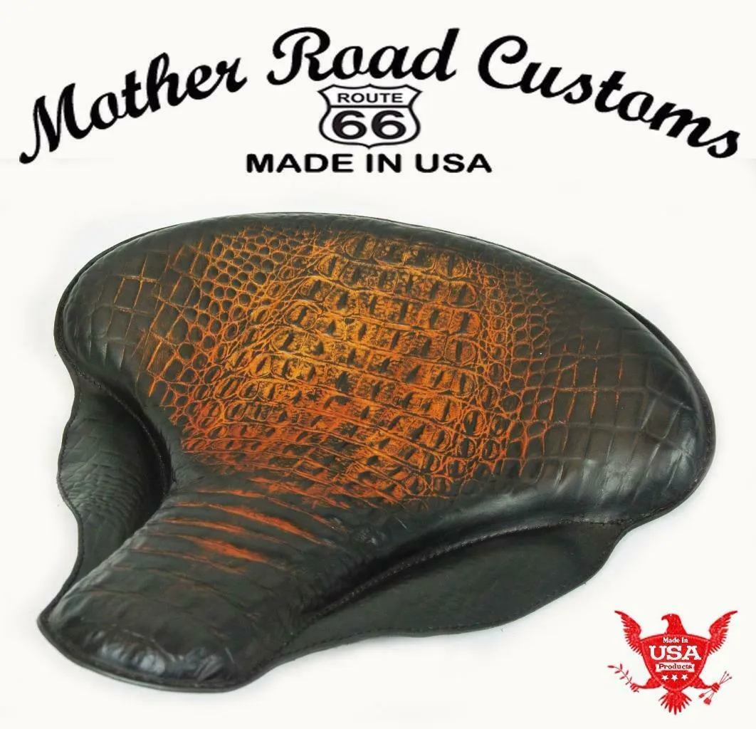 17x16" Spring Solo Tractor Seat Harley Touring Indian Chief Ant Brown Alligator