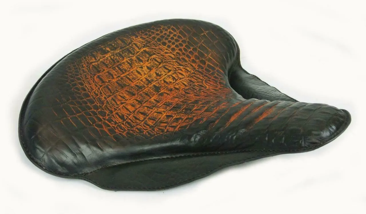 17x16" Spring Solo Tractor Seat Harley Touring Indian Chief Ant Brown Alligator