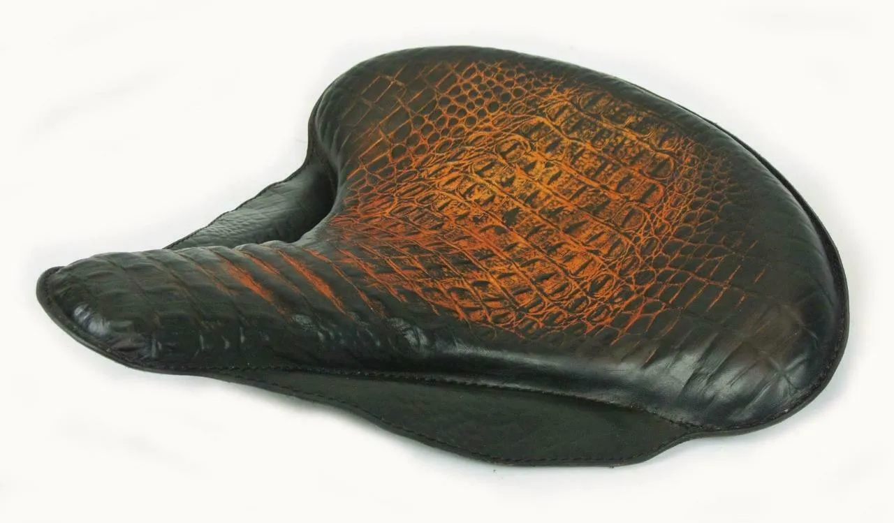 17x16" Spring Solo Tractor Seat Harley Touring Indian Chief Ant Brown Alligator