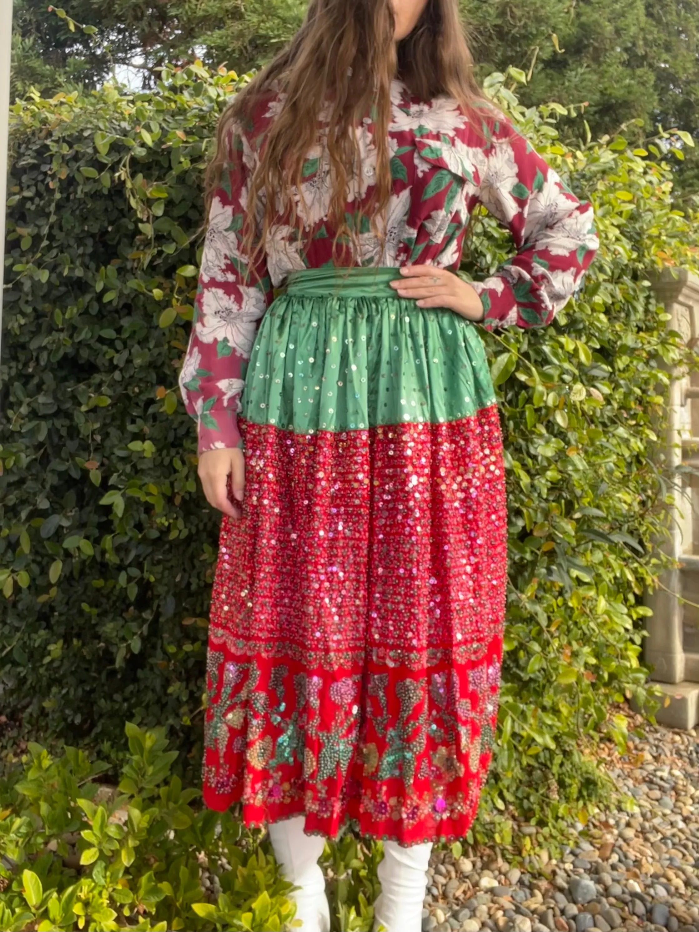 1930s Hand Made Floral Embellished Densely Sequined Skirt