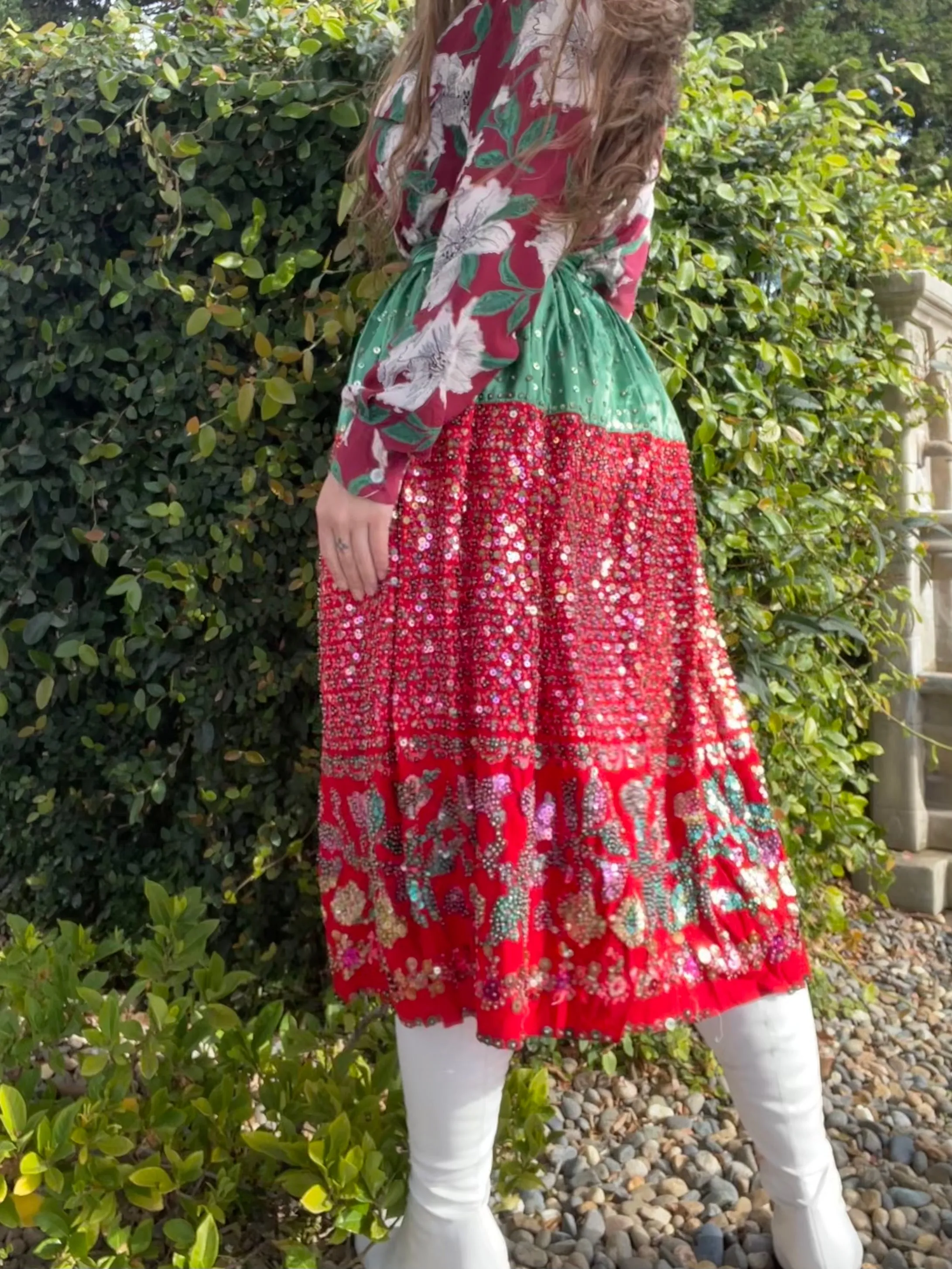 1930s Hand Made Floral Embellished Densely Sequined Skirt