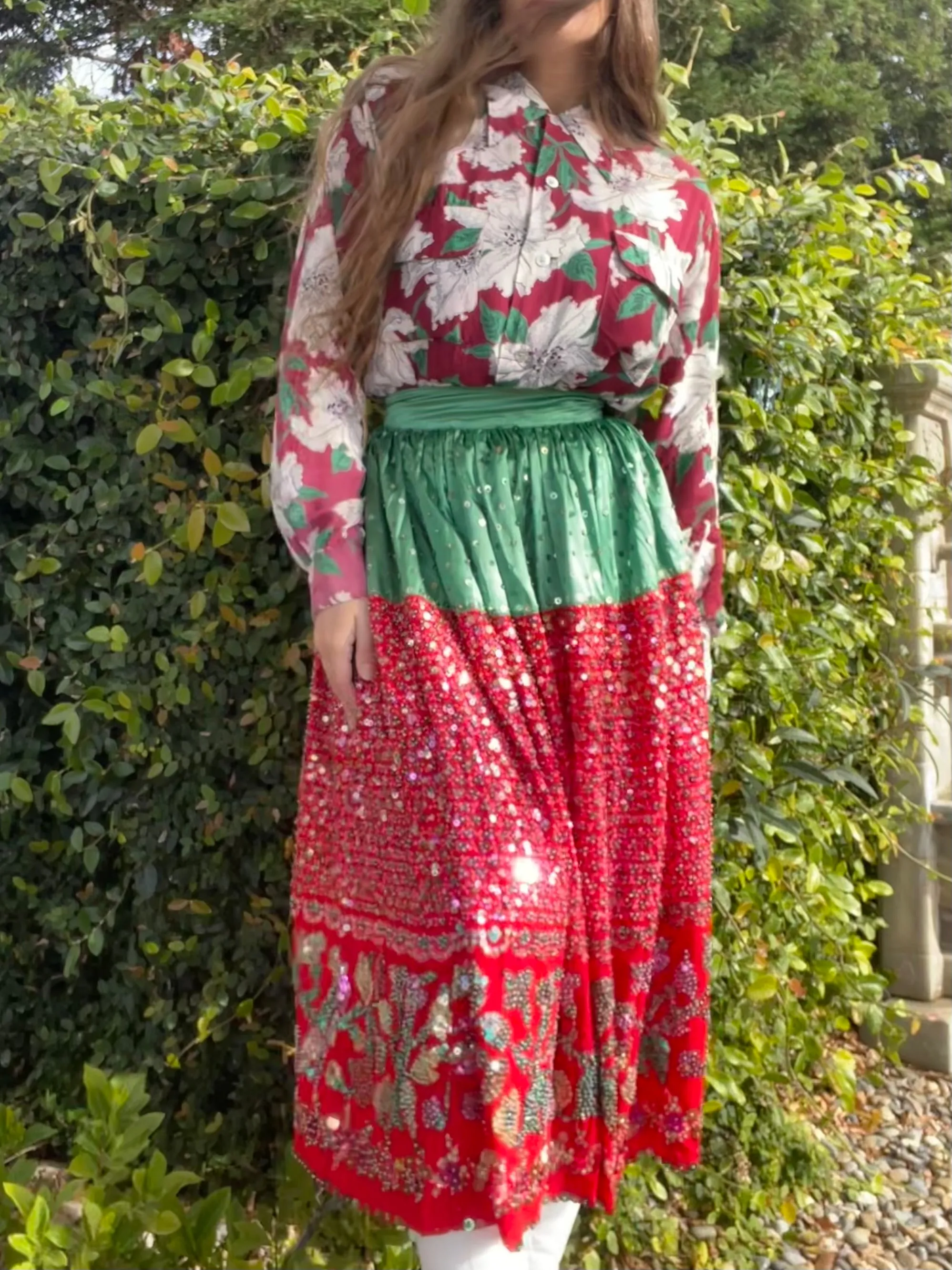 1930s Hand Made Floral Embellished Densely Sequined Skirt