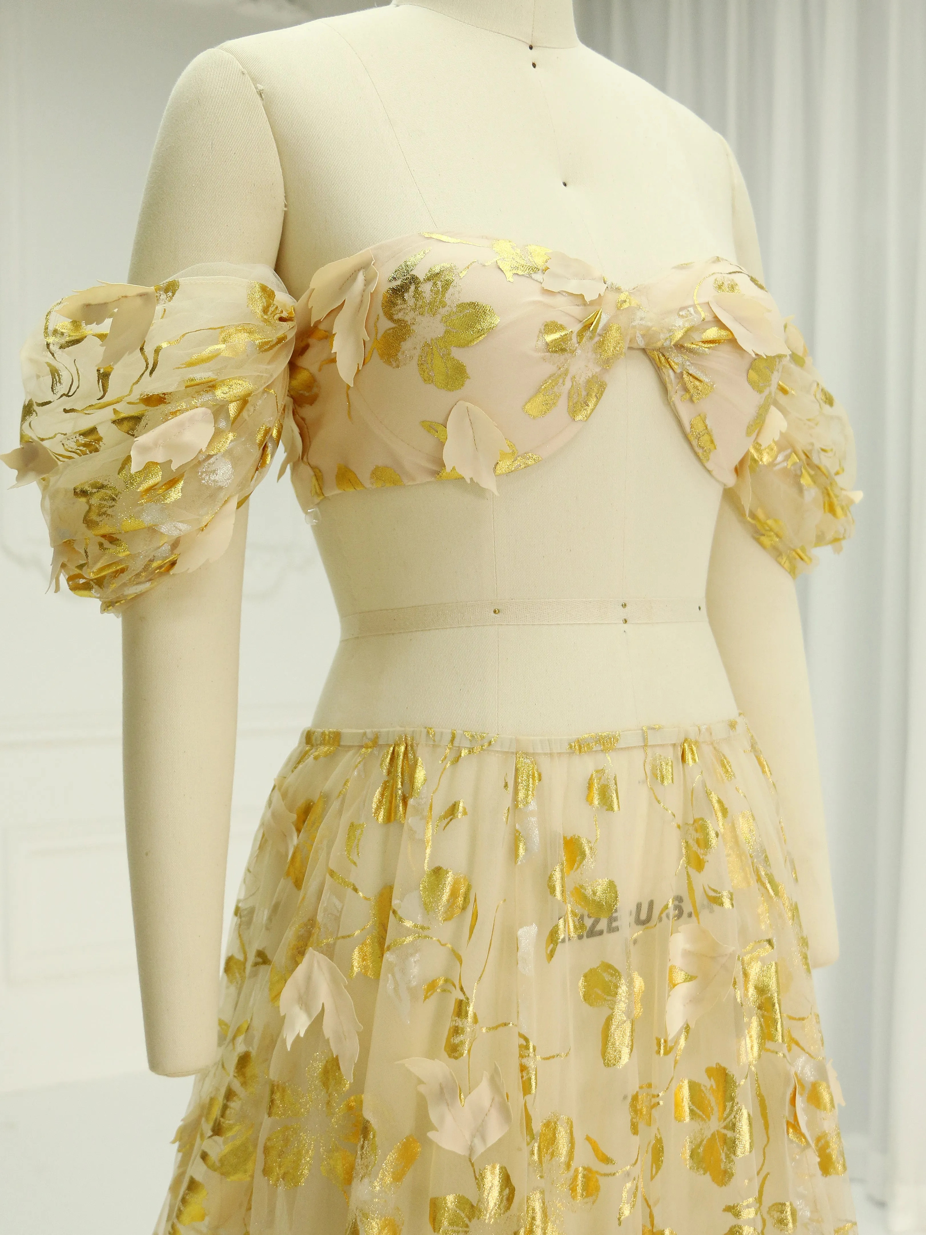 2 Piece Set Gold Pattern Tulle Maternity Photo Shoot Dresses YW240021