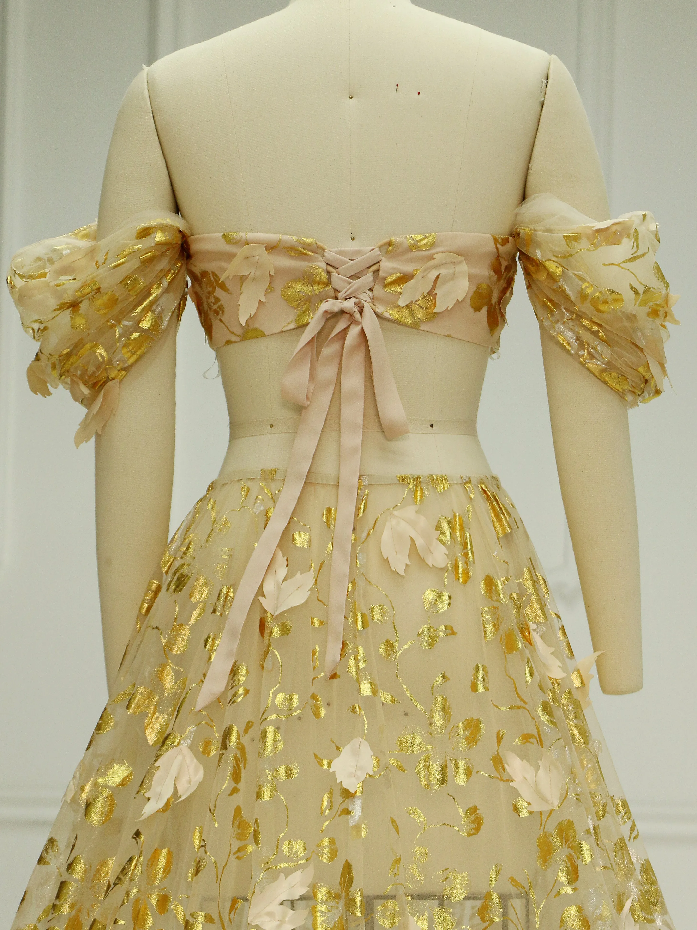 2 Piece Set Gold Pattern Tulle Maternity Photo Shoot Dresses YW240021