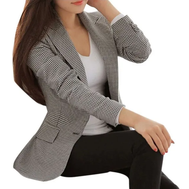 *2019 Women Plaid Blazers and Jackets Suit Ladies Long Sleeve Work Wear Blazer Plus Size Casual Female Outerwear Wear Work Coat*