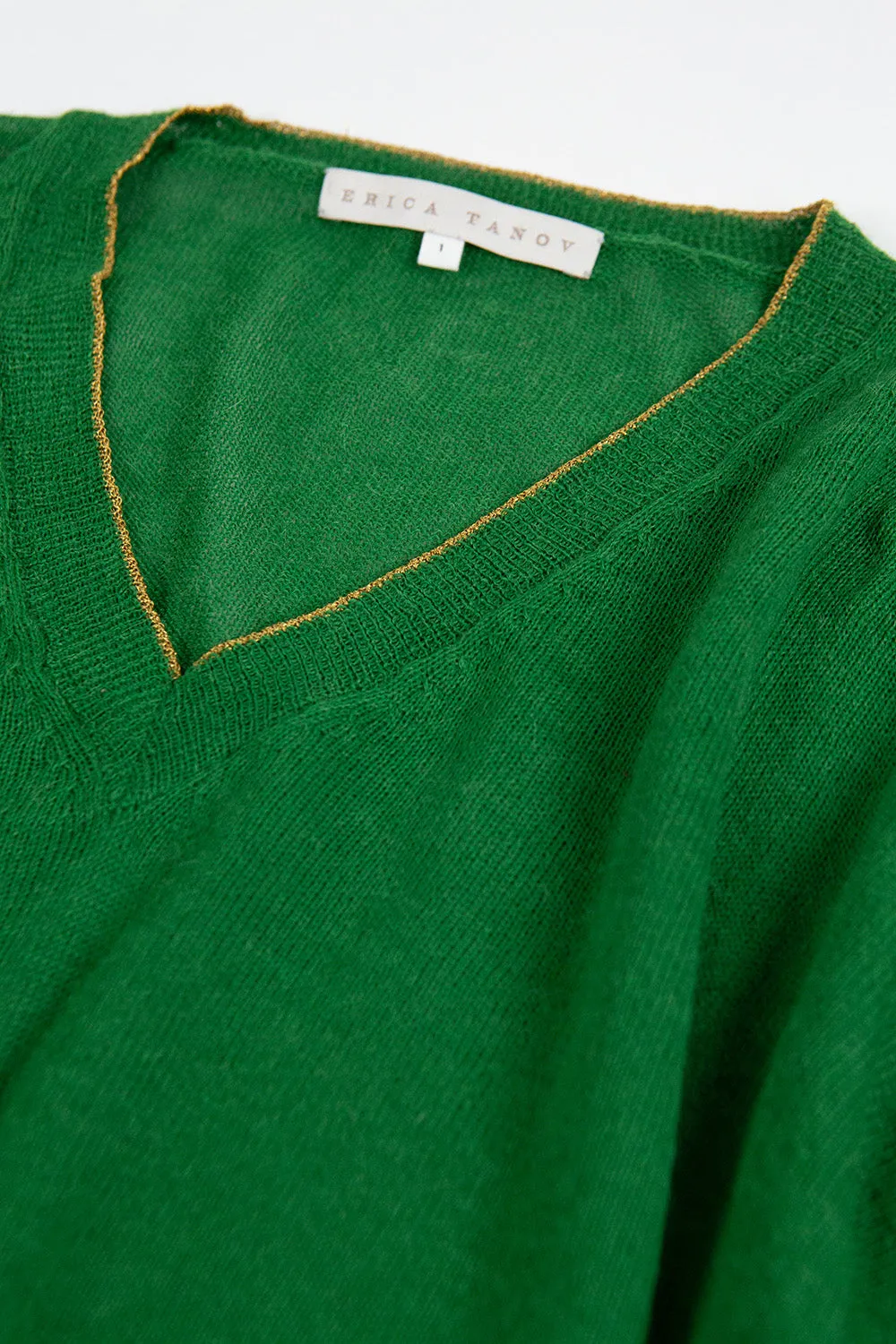 Anna Alpaca V Neck Pullover In Green/Gold