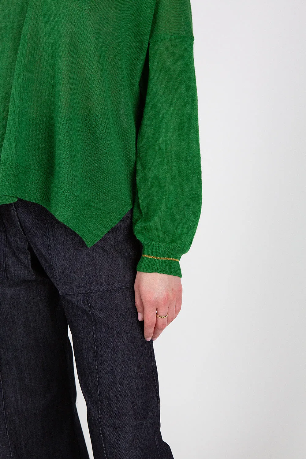 Anna Alpaca V Neck Pullover In Green/Gold