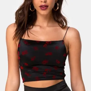 Backless satin crop top tank top with lace-up Chinese symbol
