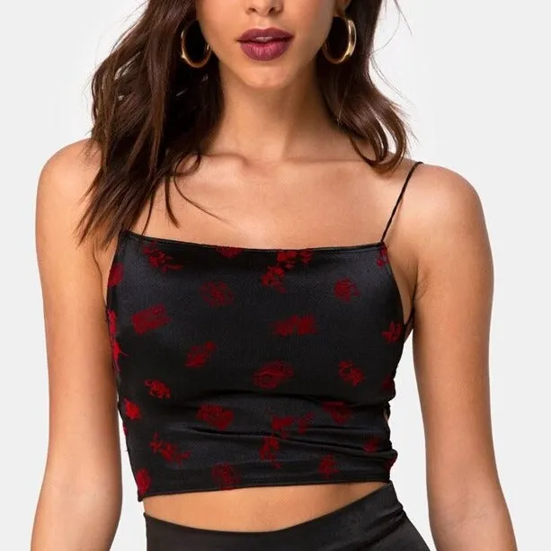 Backless satin crop top tank top with lace-up Chinese symbol