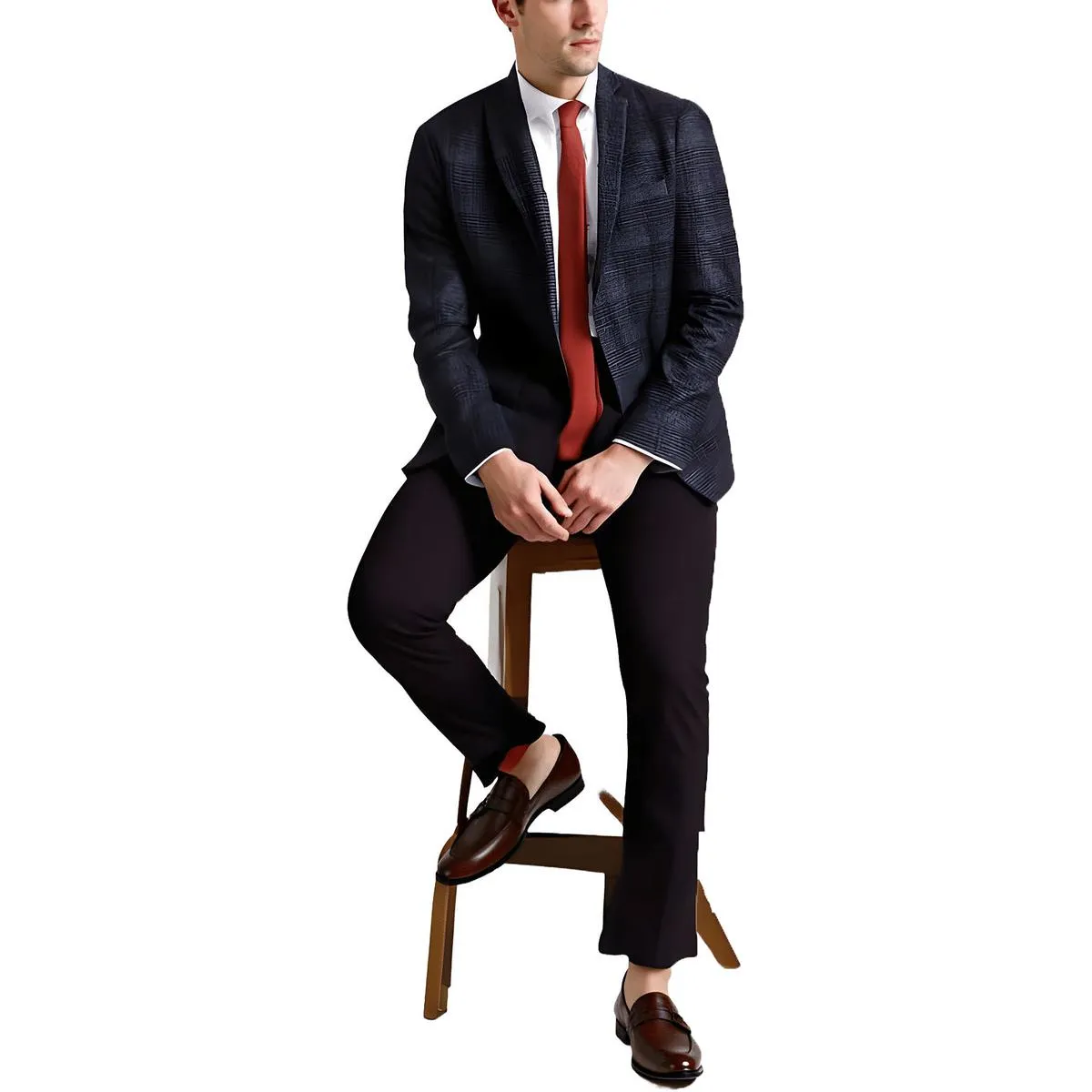 Bar III Mens Plaid Knit Two-Button Blazer
