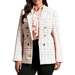 Bar III Womens Plus Plaid Tweed Open-Front Blazer
