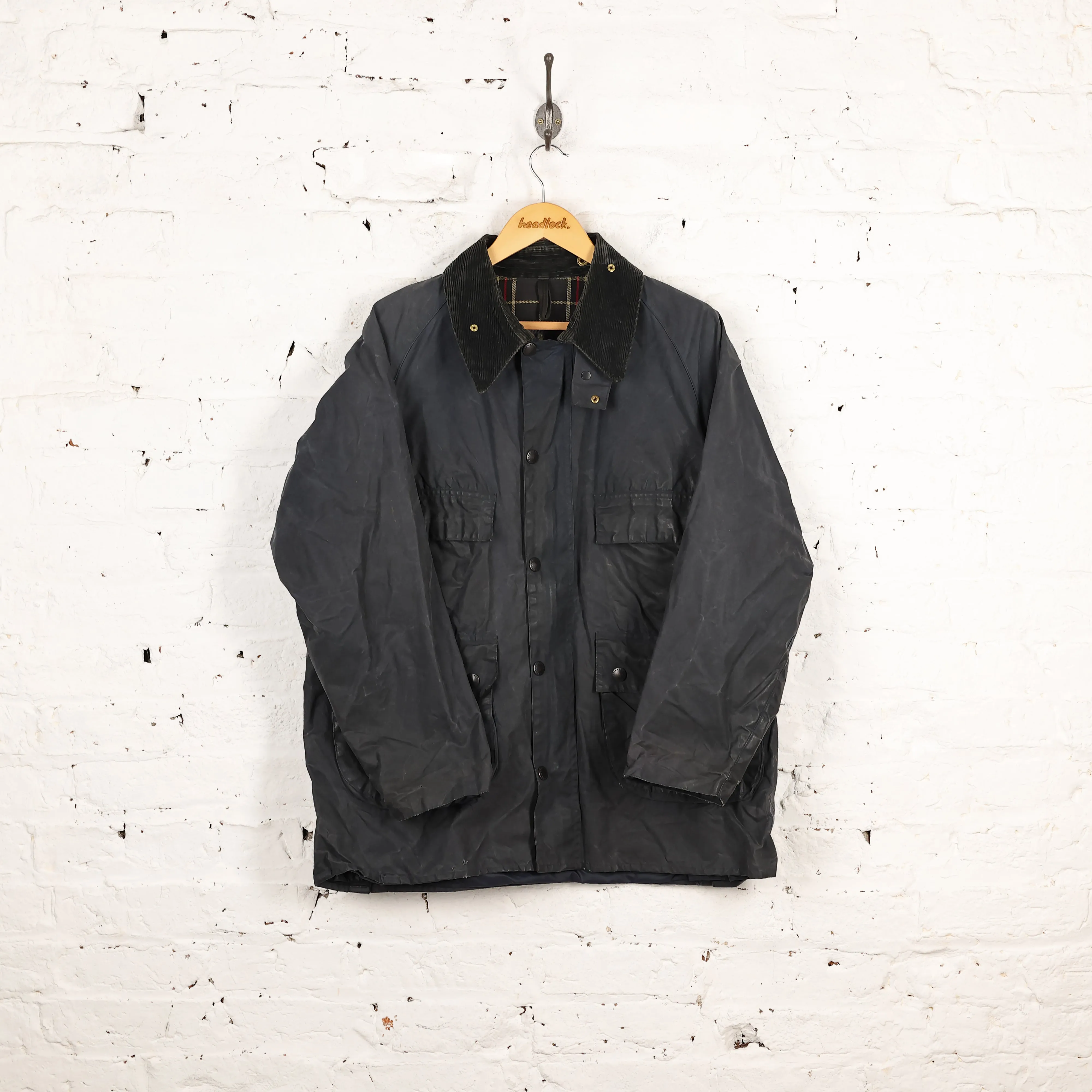 Barbour Bedale Four Pocket Wax Jacket Coat - Blue - L