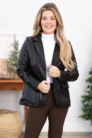 Black Faux Leather Blazer