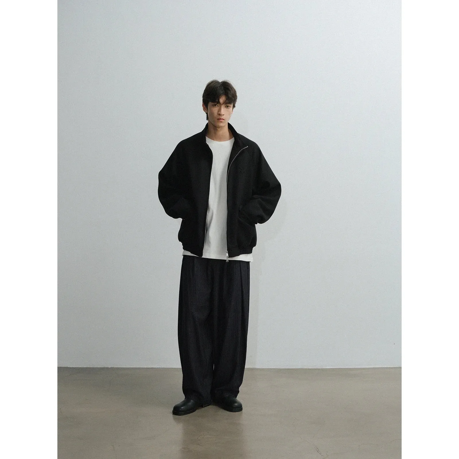 Black Stand Collar Embroidered Jacket