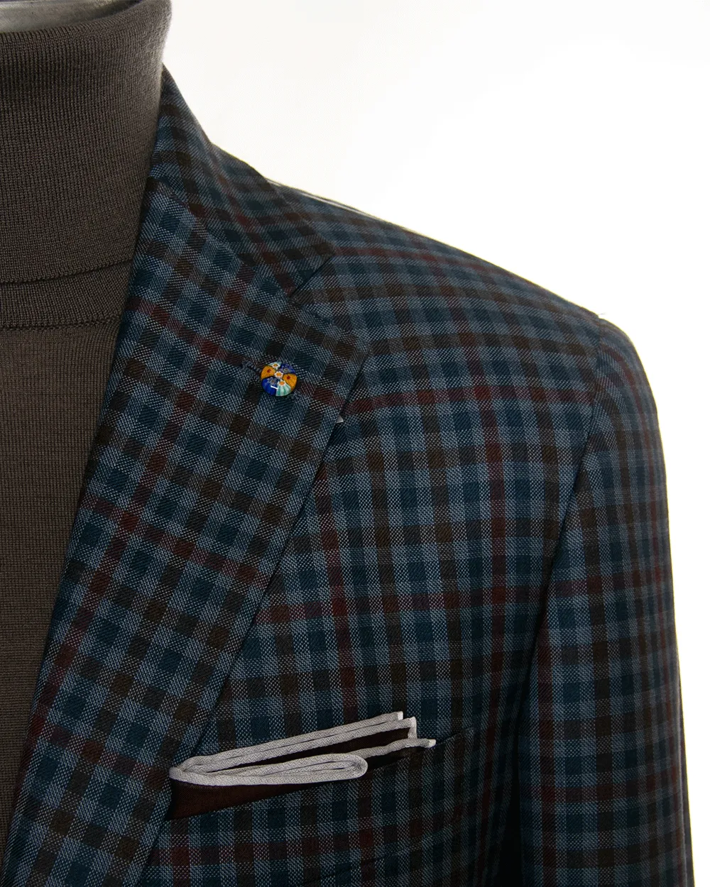 Blue and Red Plaid Windowpane Wool Sportcoat
