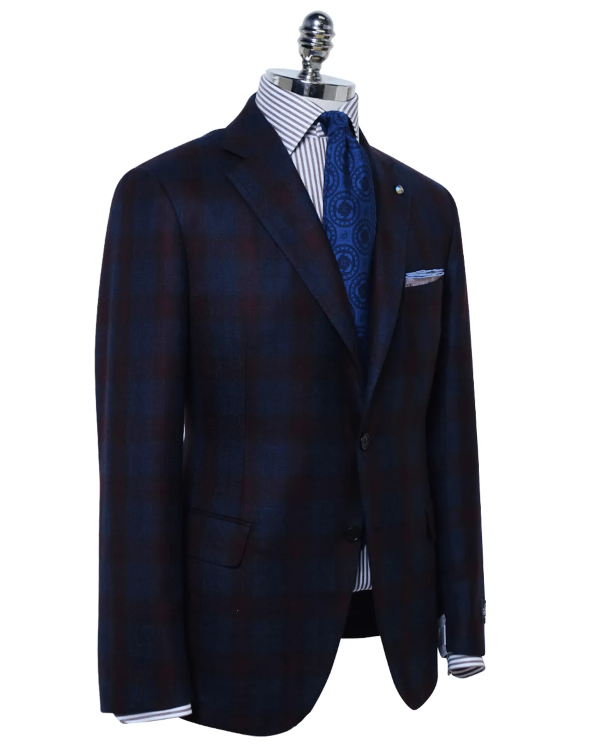 Blue and Red Windowpane Plaid Cashmere Blend Sportcoat