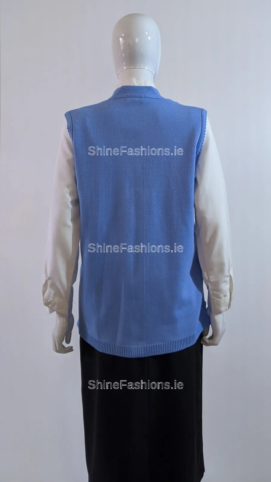 Blue Button Up Knitted Waistcoat Cardigan with Pockets