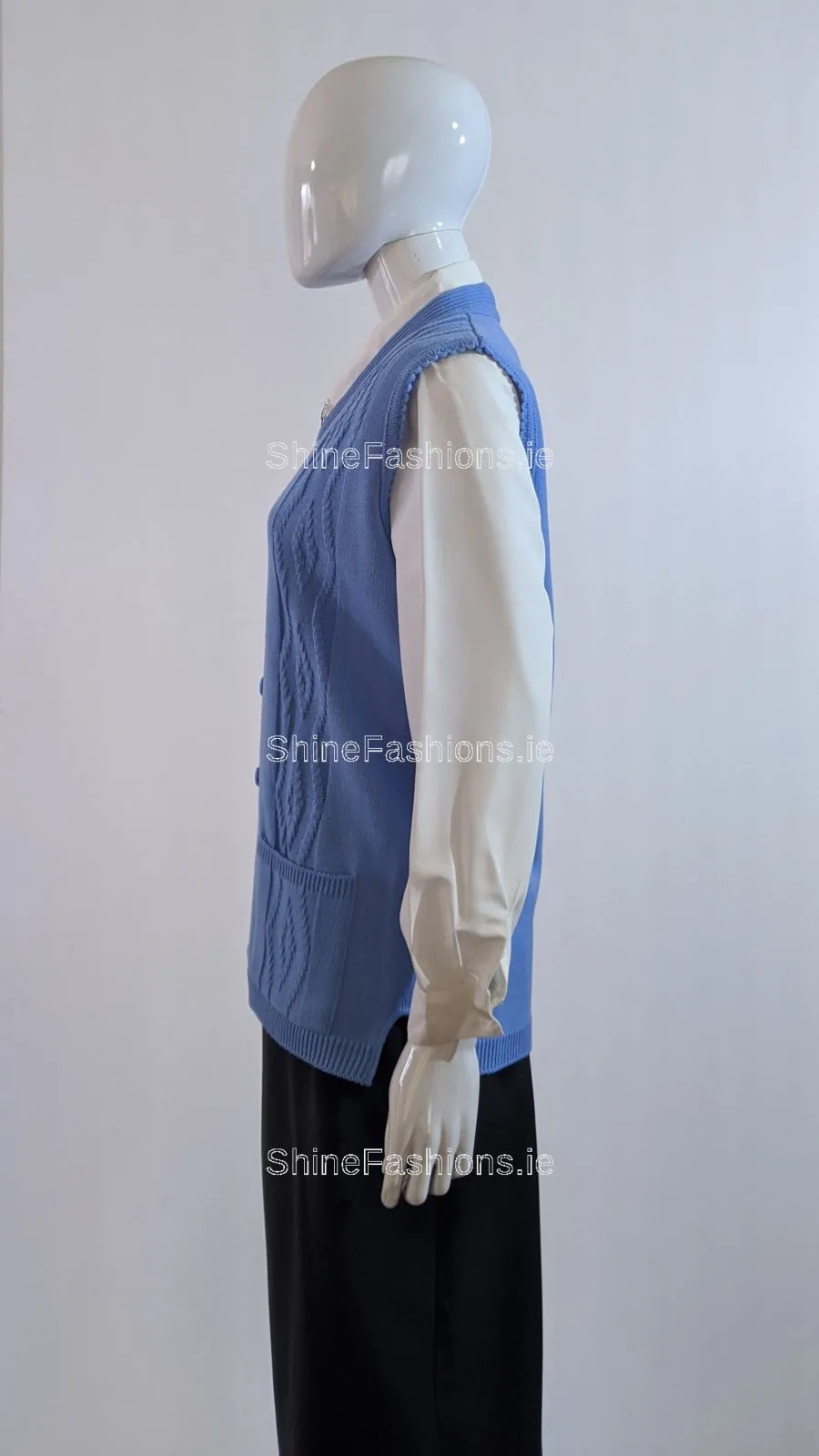 Blue Button Up Knitted Waistcoat Cardigan with Pockets