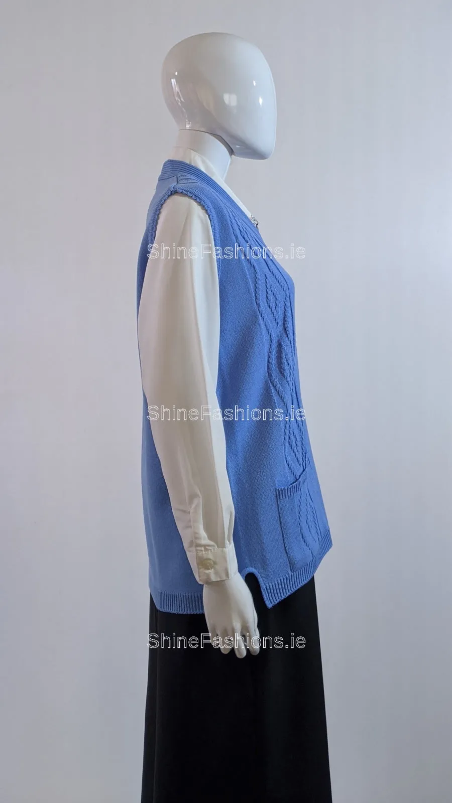 Blue Button Up Knitted Waistcoat Cardigan with Pockets
