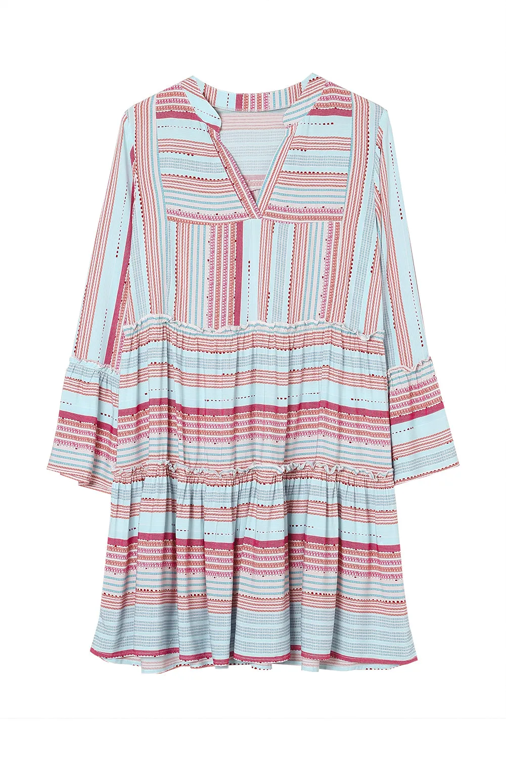 Boho Printed Tiered Bell Sleeve Babydoll Dress