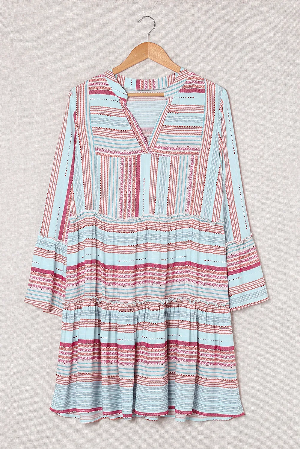 Boho Printed Tiered Bell Sleeve Babydoll Dress