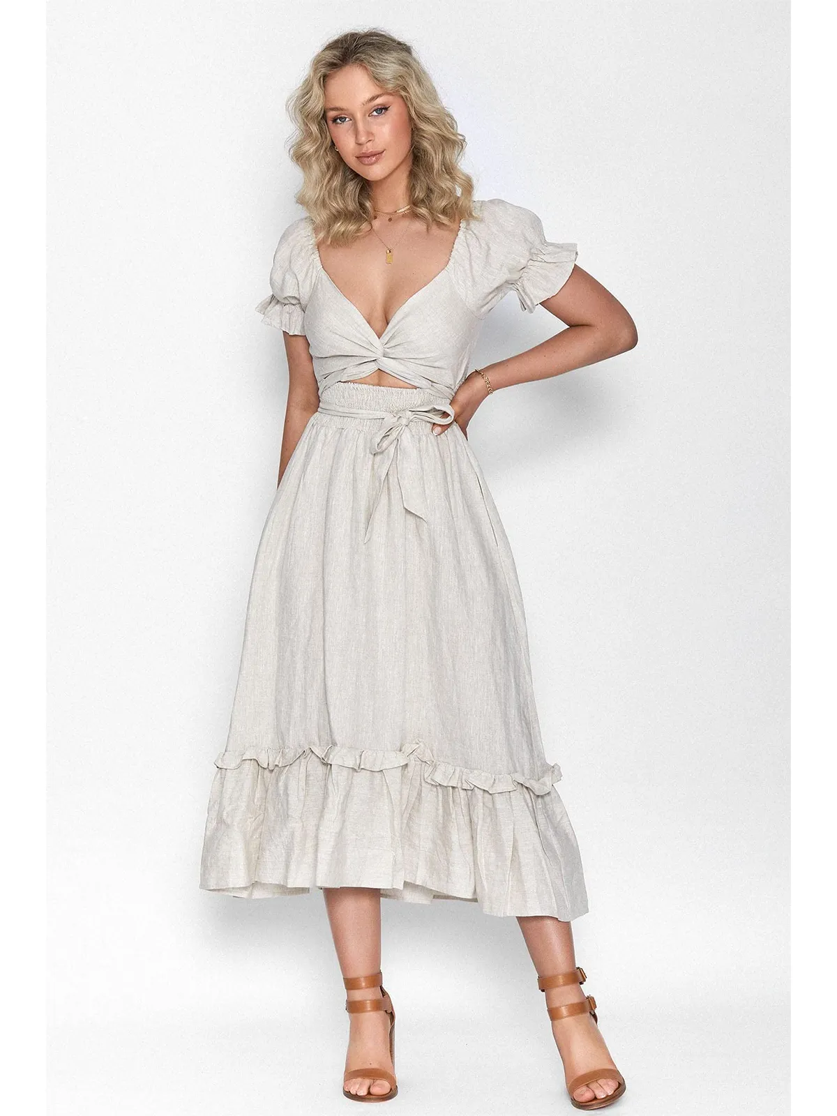 Boho Tie-Waist Homecoming Dress