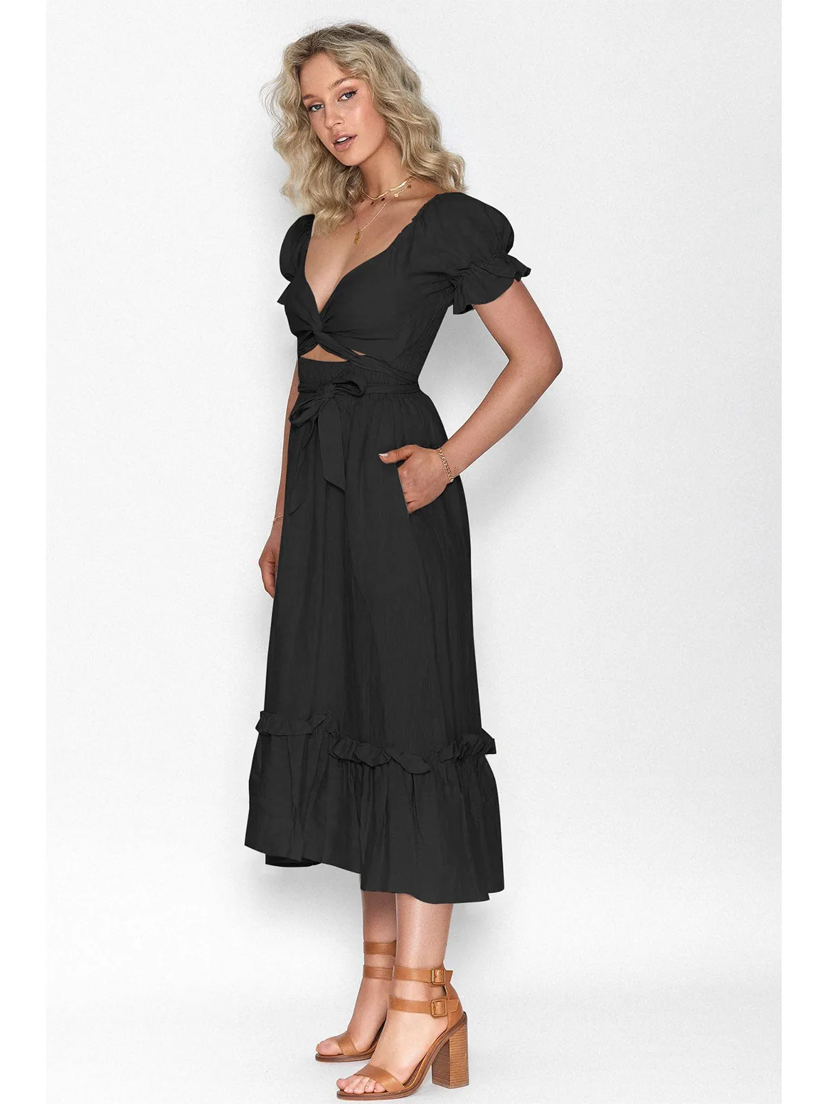 Boho Tie-Waist Homecoming Dress