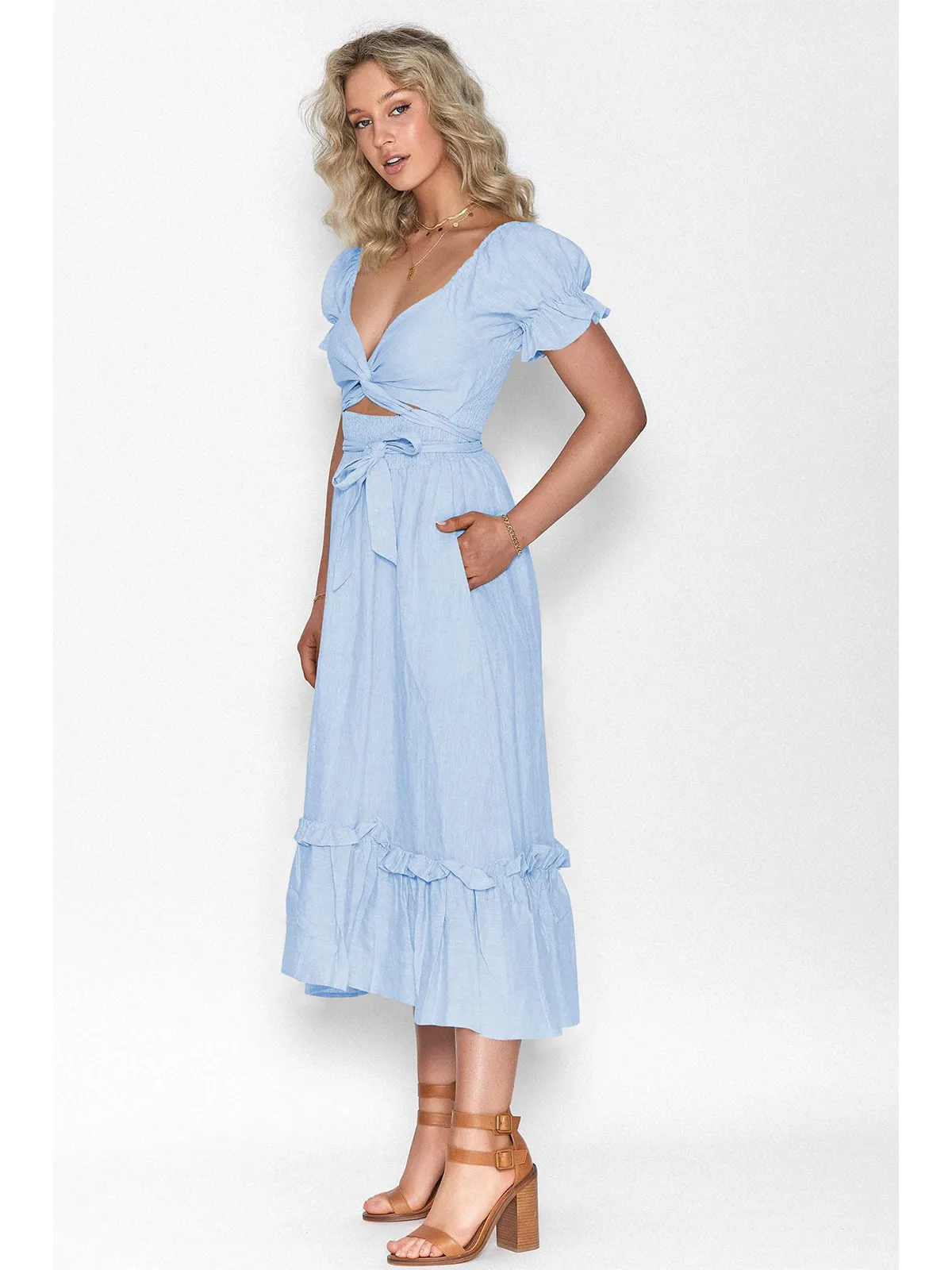 Boho Tie-Waist Homecoming Dress