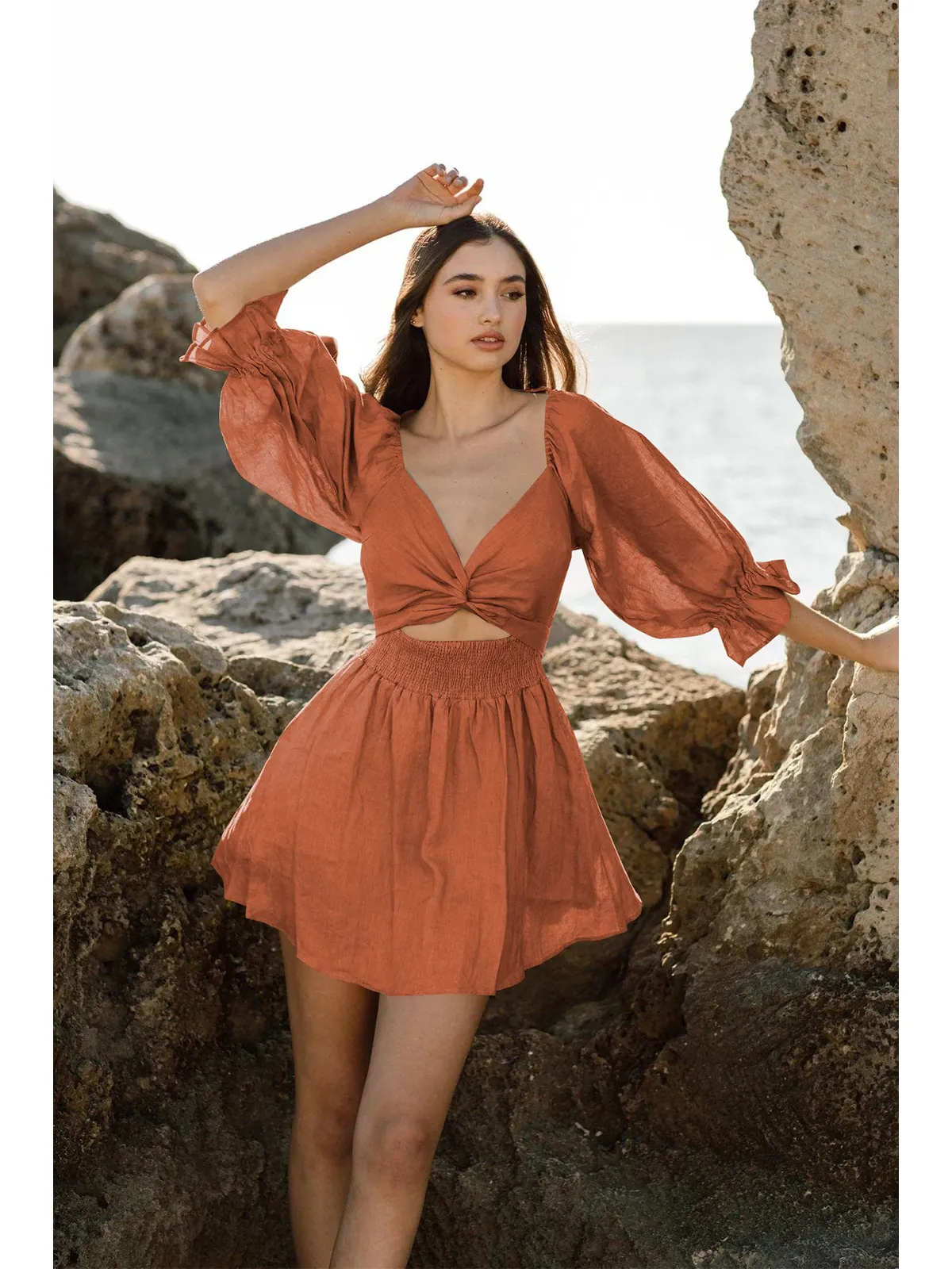 Boho Tie-Waist Homecoming Dress