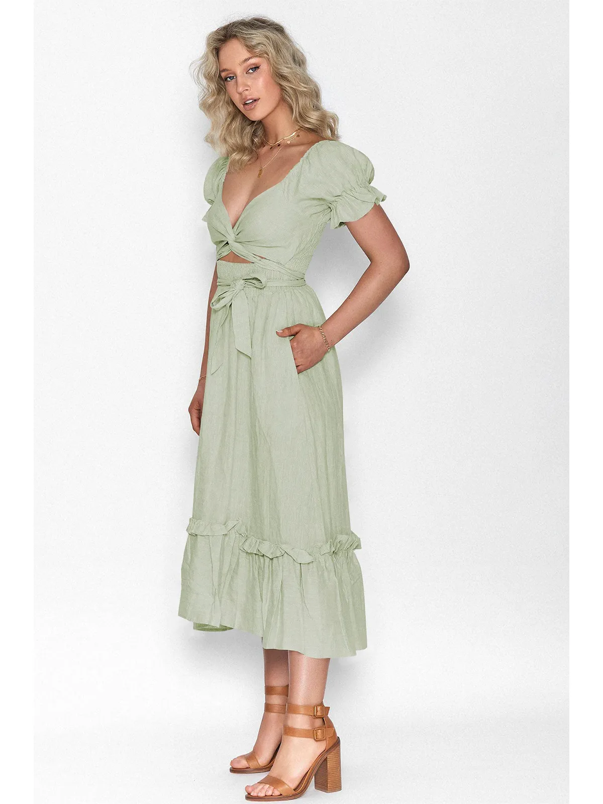 Boho Tie-Waist Homecoming Dress