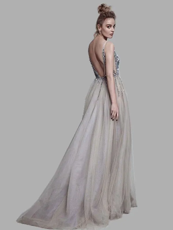 Boho Wedding Dress 2021 A Line Deep V Neck Sleeveless Straps Split Front Floor Length Prom Dresses