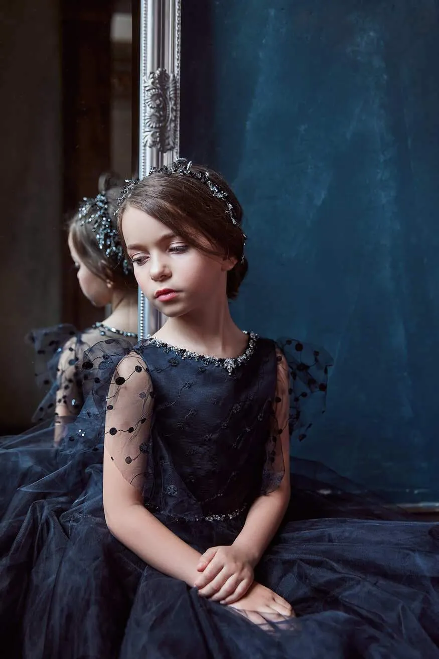 Butterfly Sleeve Long Tulle Dress for Girls