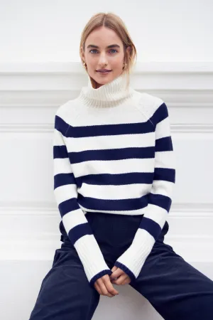 Cecily Roll Neck Jumper - Ivory/Midnight
