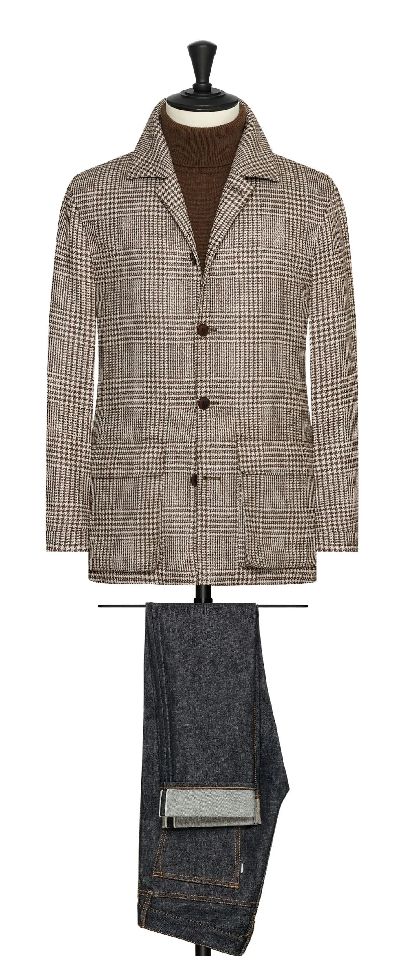 Cerruti Beige Brown Wool & Silk with Glencheck