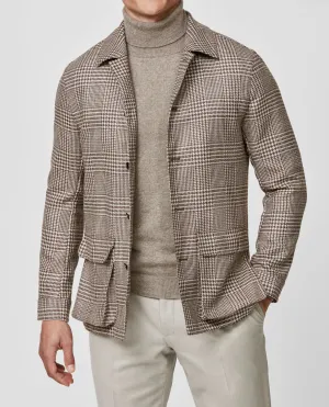 Cerruti Beige Brown Wool & Silk with Glencheck