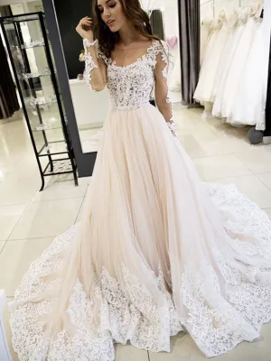 champagne wedding dresses for women 2020 lace appliqué a line elegant cheap bridal dress robe de marriage