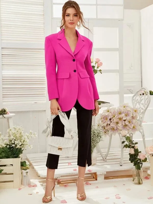 CM-CS125468 Women Elegant Seoul Style Notch Collar Wide Waistband Single Breasted Blazer - Pink