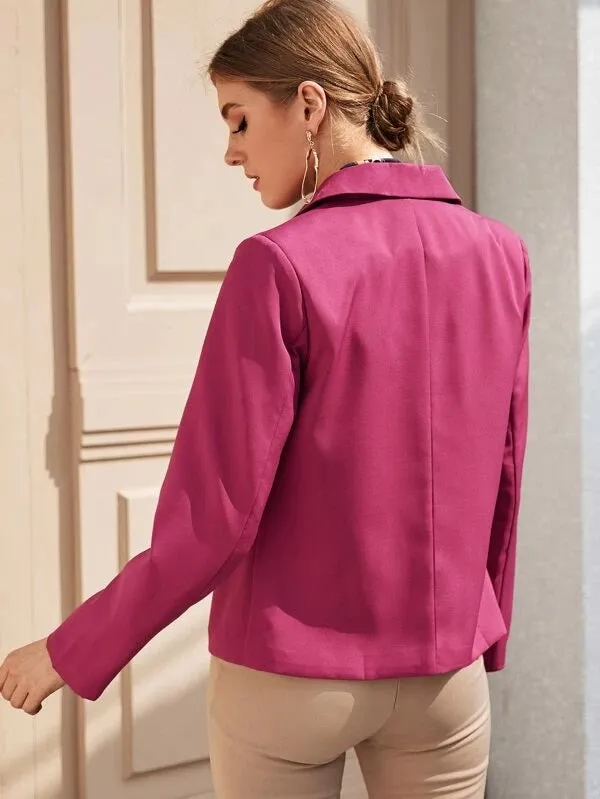 CM-CS204320 Women Elegant Seoul Style Long Sleeve Single Button Front Double Pocket Blazer - Pink