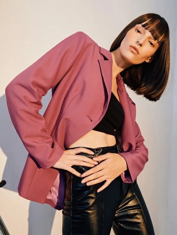 CM-CS514717 Women Elegant Seoul Style Long Sleeve Single Button Solid Blazer - Dusty Pink
