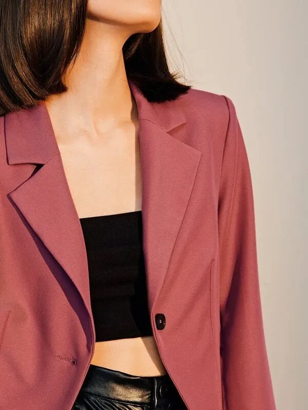 CM-CS514717 Women Elegant Seoul Style Long Sleeve Single Button Solid Blazer - Dusty Pink