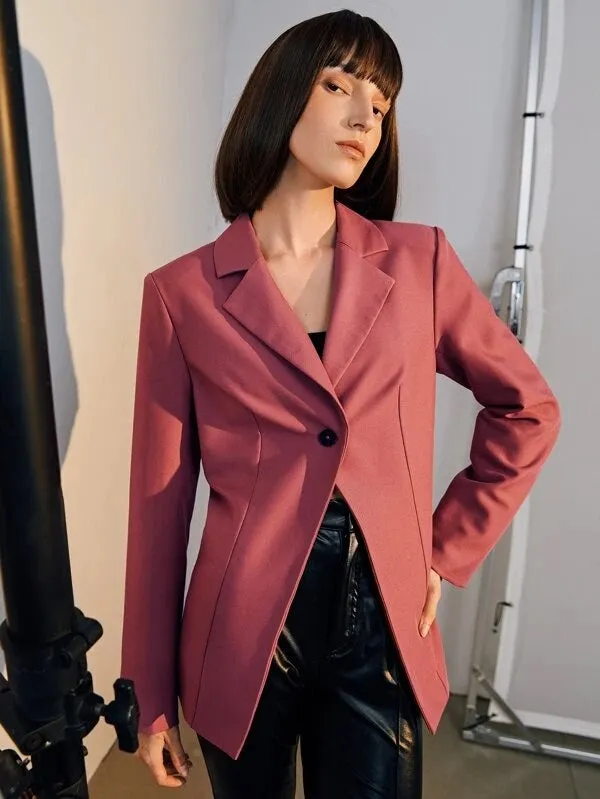 CM-CS514717 Women Elegant Seoul Style Long Sleeve Single Button Solid Blazer - Dusty Pink