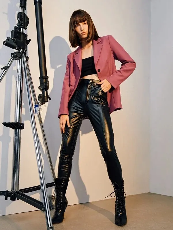 CM-CS514717 Women Elegant Seoul Style Long Sleeve Single Button Solid Blazer - Dusty Pink