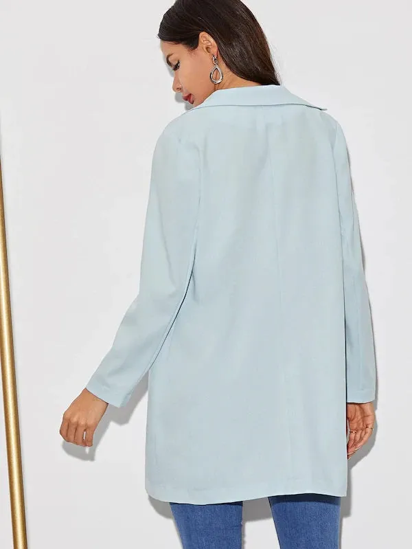 CM-CS624674 Women Trendy Seoul Style Long Sleeve Solid Single Button Longline Blazer - Blue