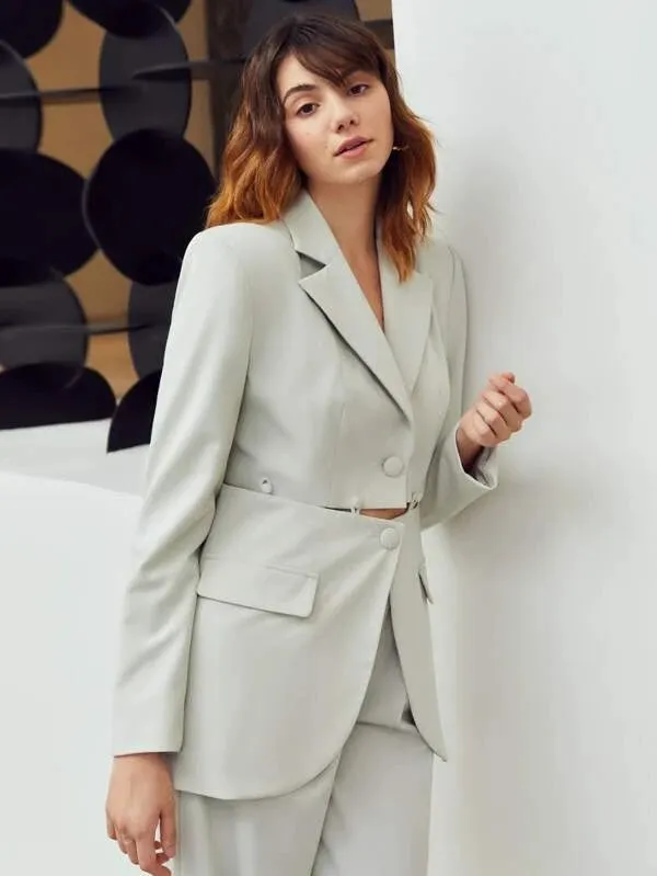 CM-CS781511 Women Elegant Seoul Style Cut Out Button Detail Single Breasted Blazer