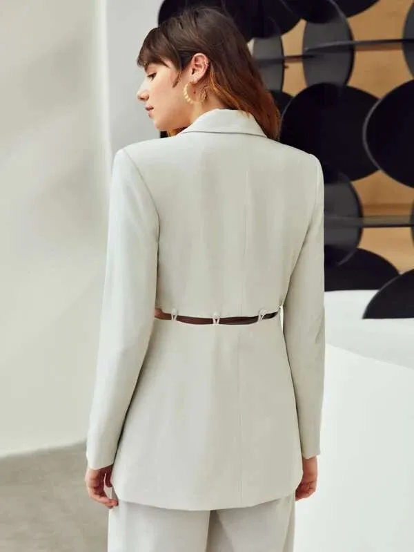 CM-CS781511 Women Elegant Seoul Style Cut Out Button Detail Single Breasted Blazer