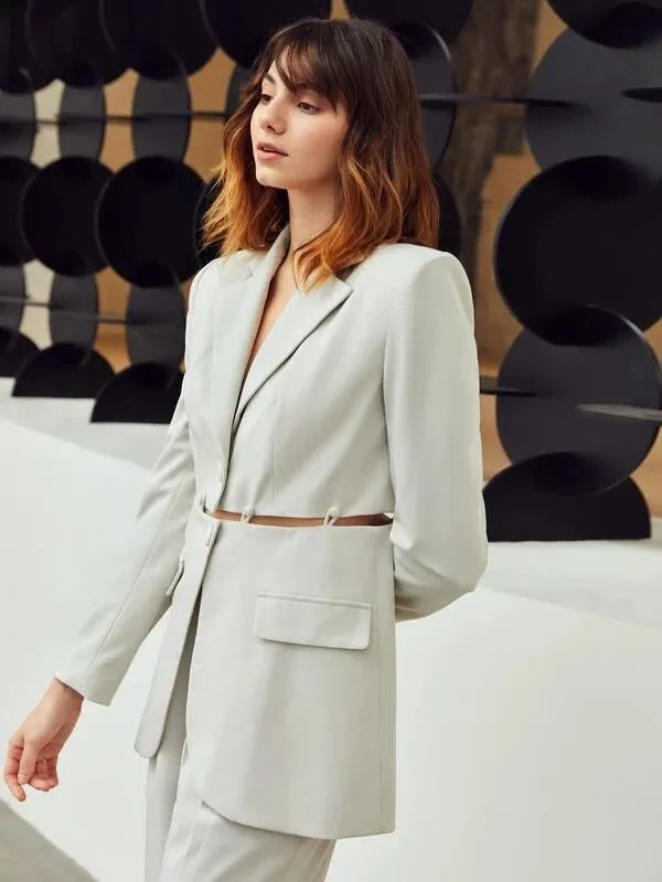 CM-CS781511 Women Elegant Seoul Style Cut Out Button Detail Single Breasted Blazer
