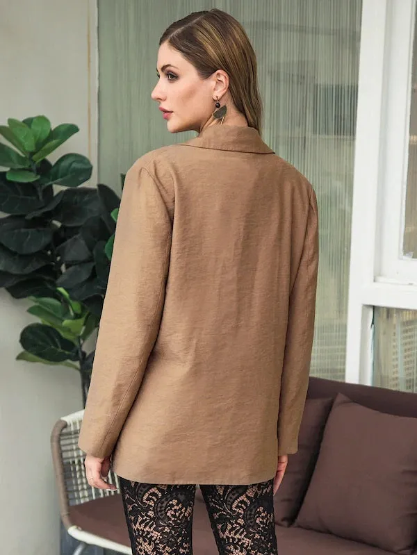 CM-CS801316 Women Casual Seoul Style Long Sleeve Solid Double Breasted Blazer - Brown