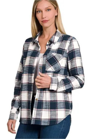 Cotton Plaid Shacket with Front Pocket